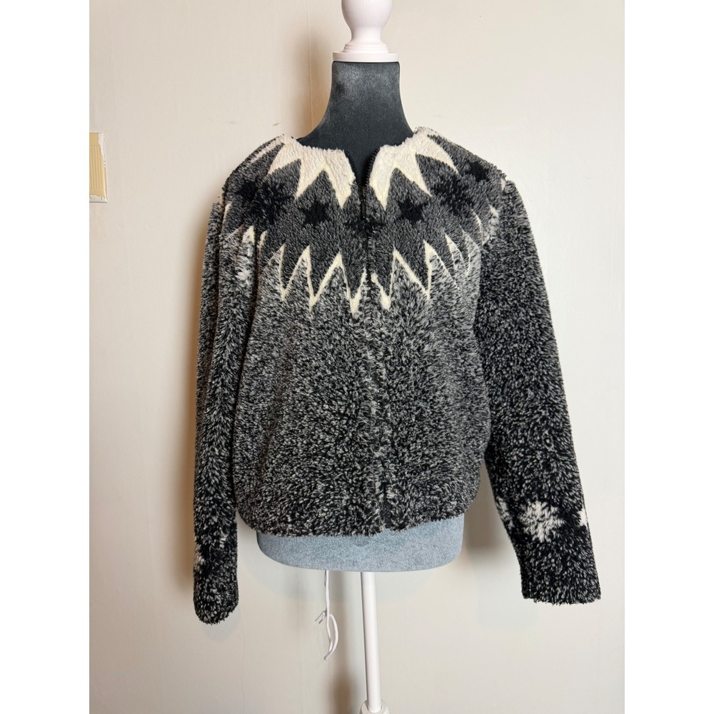 Early Winters Sherpa Fleece Nordic Starburst Zip Jacket vintage rustic cabin M
